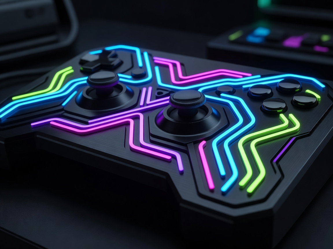 Close-up of modern glowing neon gaming panel illustration